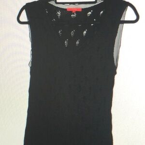 SDII Black Sleeveless Tank Womens Size XL V‎ Neck Knit With Accent Holes Tulle